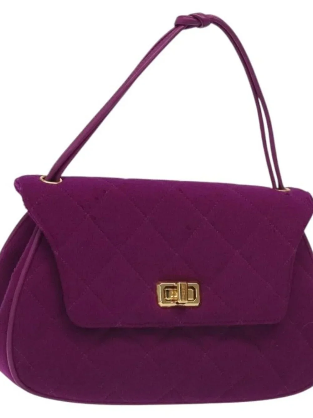 CHANEL Matelasse Hand Bag cotton Purple Gold CC Auth 131194